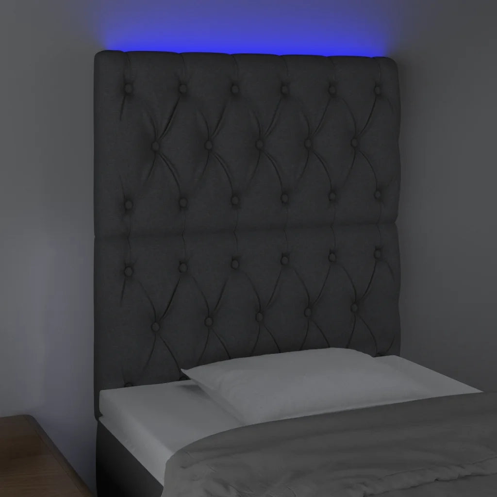 Testiera a LED-Testata con LED Grigio Scuro 80x7x118/128 cm in Tessuto