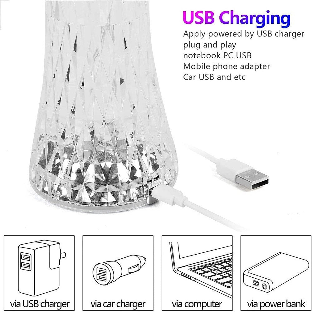 Trade Shop - Lampada Da Tavolo In Cristallo A Led Diamantata Con 16 Colori Ricaricabile Touch -