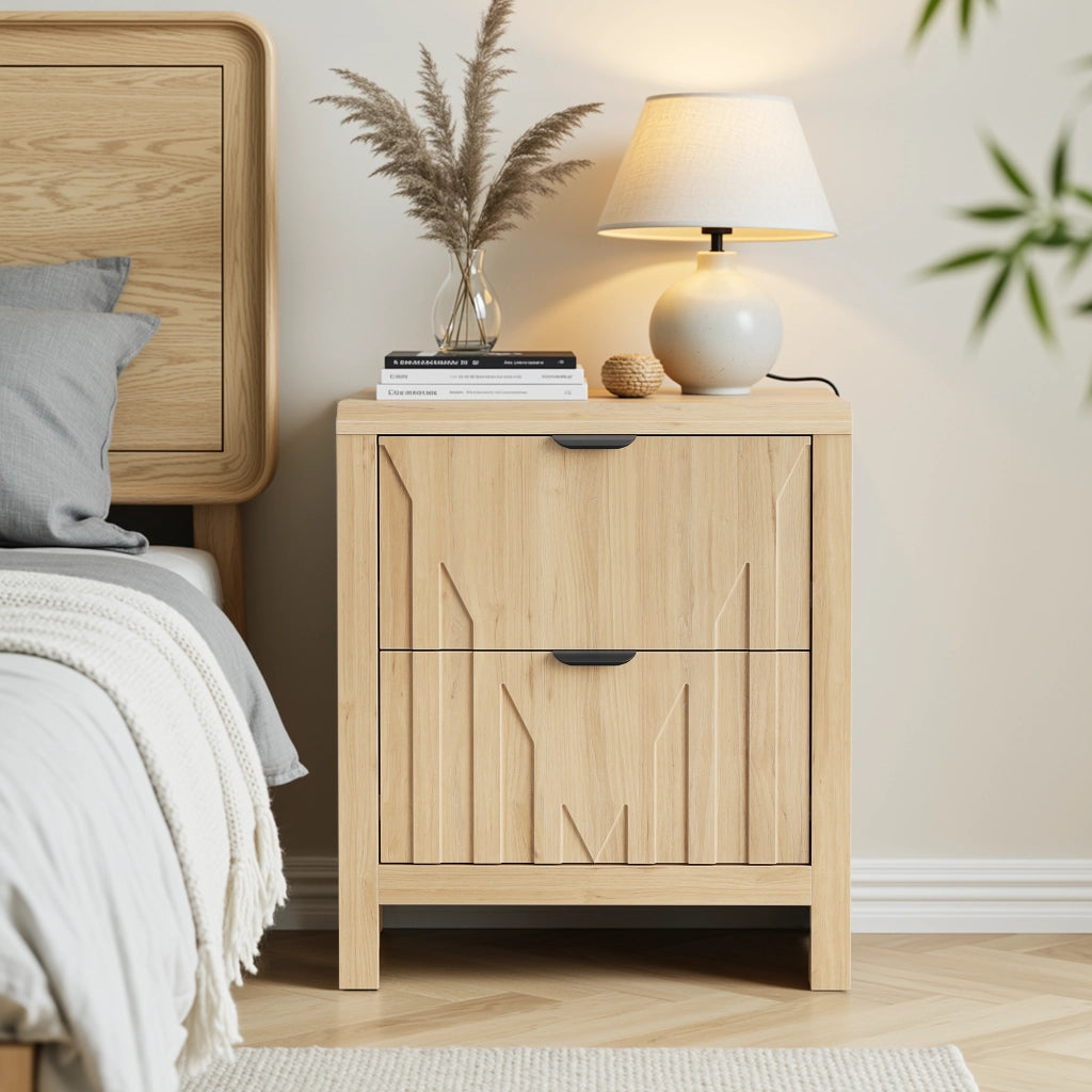 Comodino con 1 cassetto e piano d'appoggio, finitura effetto legno, per camera da letto, in MDF, color rovere