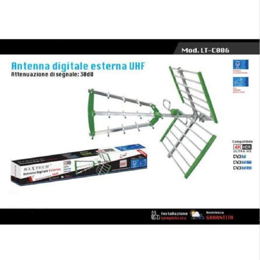 Trade Shop - Antenna Tv Uhf Esterna Dvb-t Digitale Terrestre 30db Televisione Maxtech Lt-c006 -