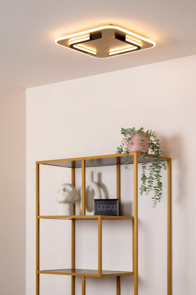 Plafoniera LED quadrata 40,5cm 30W oro Lucide Andreas