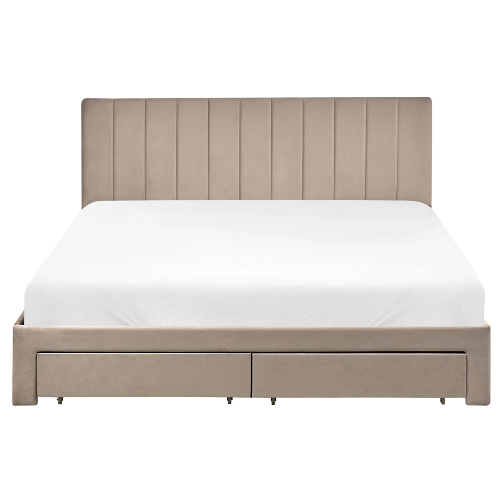 Letto matrimoniale 160 x 200 cm Bianco Sporco Rivestimento in velluto 4ft con cassetti Testiera Base a doghe Moderno
