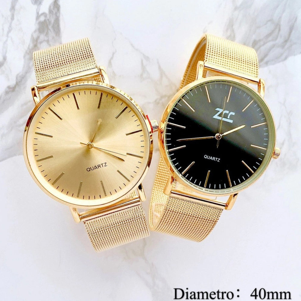 Trade Shop - Orologio Da Polso Uomo Elegante Minimal Acciaio Oro 40mm -