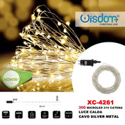 Trade Shop - Catena Luminosa 300 Microled Lucciole Luce Calda Cavo Silver In Metallo Xc-4261 -