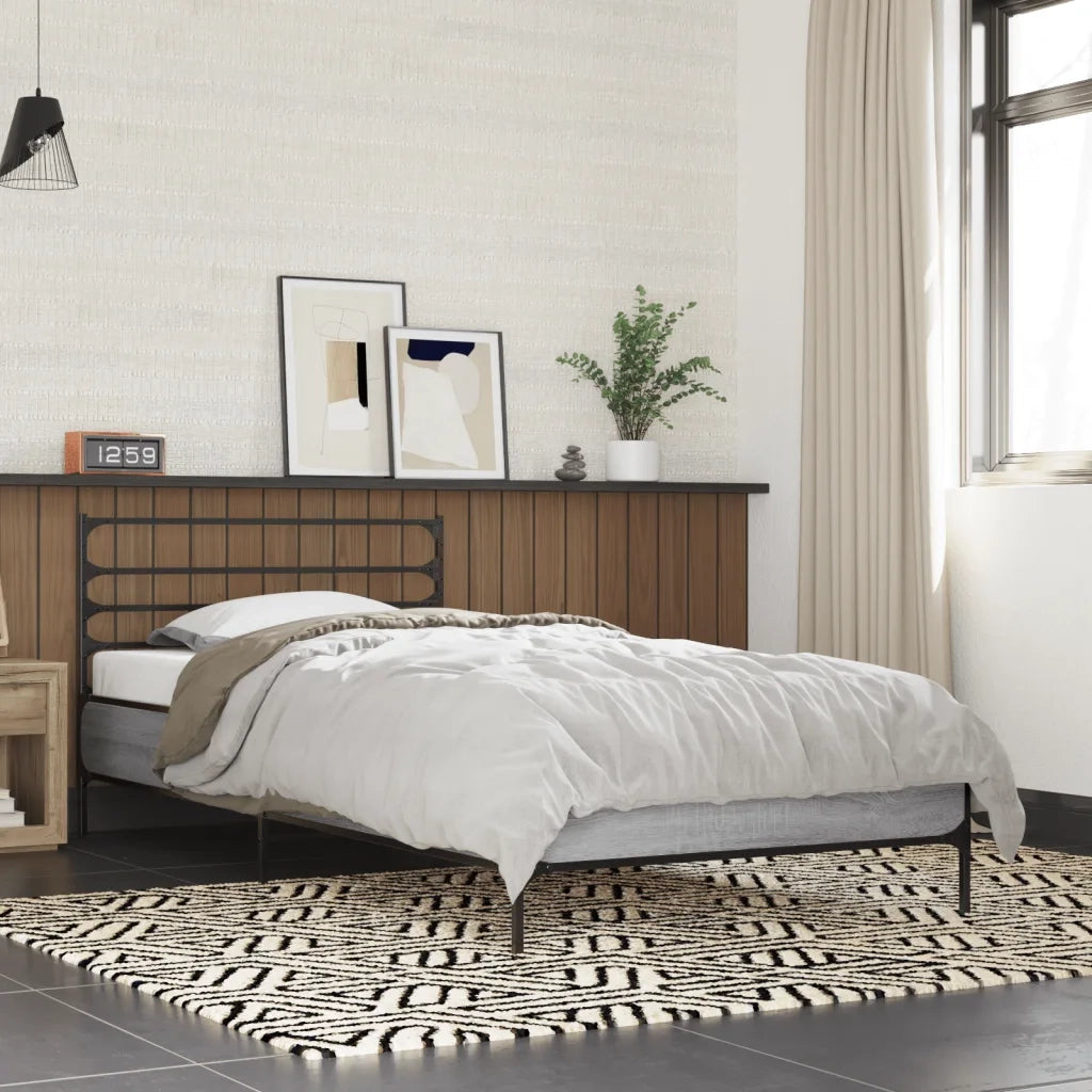 Letto singolo | Letto per adulti | Giroletto Grigio Sonoma 75x190cm in Legno Multistrato e Metallo
