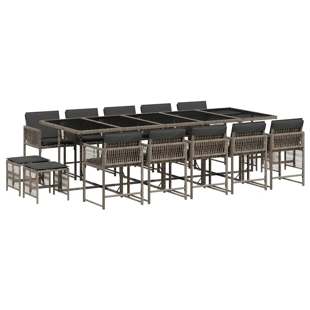 Set da Pranzo da Giardino 15 pz con Cuscini Grigio Polyrattan 3211532