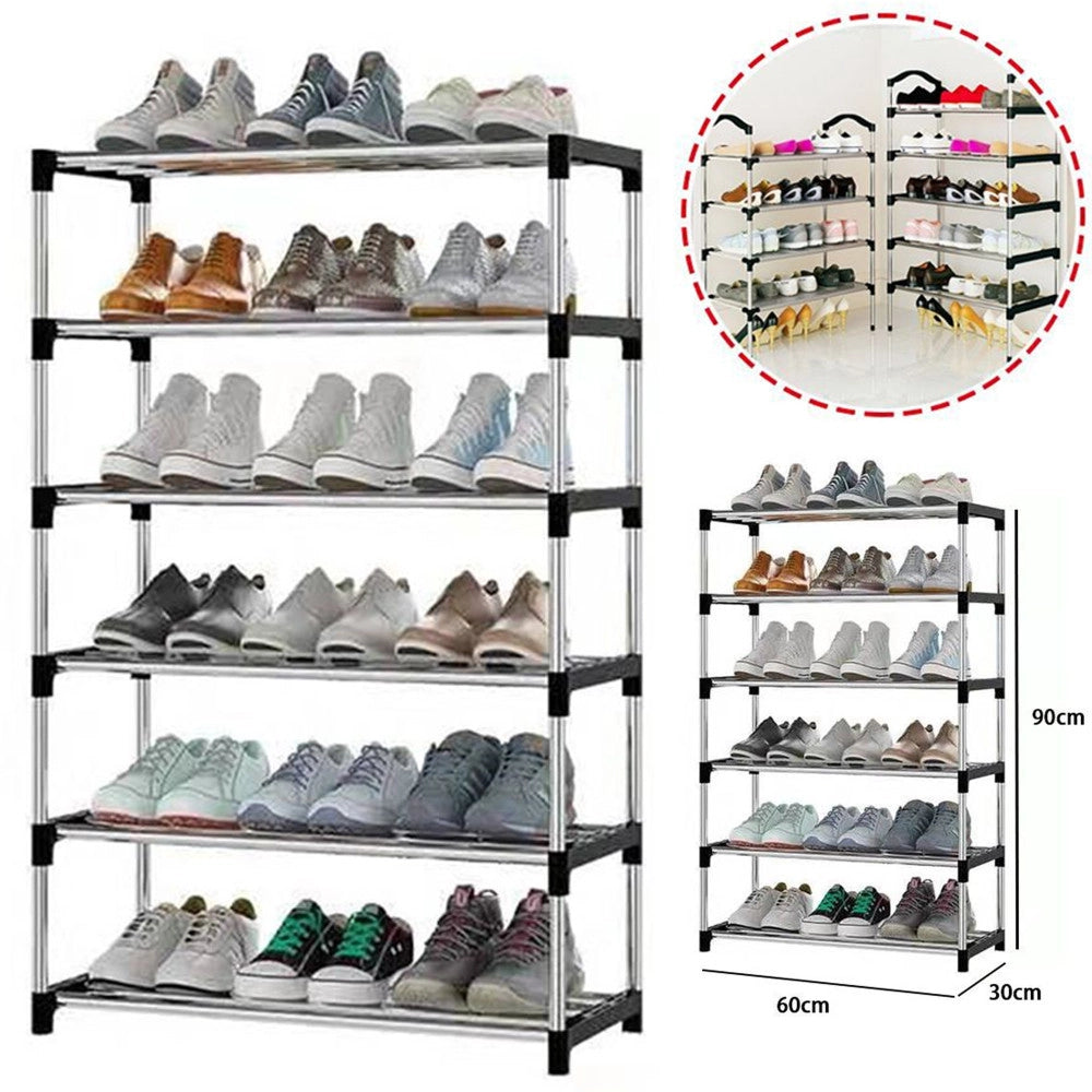 Trade Shop - Scarpiera Scaffale Multiuso 6 Ripiani Salvaspazio Metallo Impilabile 60x30x90cm -