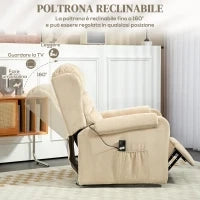 Poltrona Alzapersona Reclinabile a 160° con Poggiapiedi e Telecomando, in Velluto, 85x88x109 cm, Crema