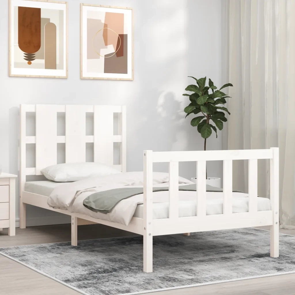 Letto senza Materasso-Struttura Letto Bianco 90x190 cm in Legno Massello Pino 978581