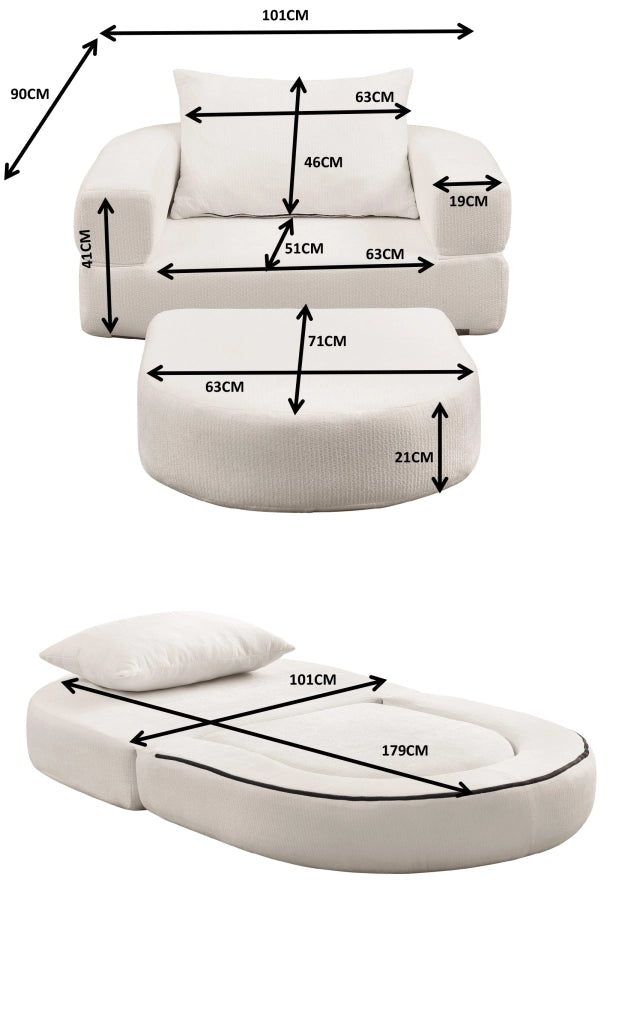 Canapé modulaire componibile con seduta ampia e struttura reversibile in chenille beige per soggiorno moderno