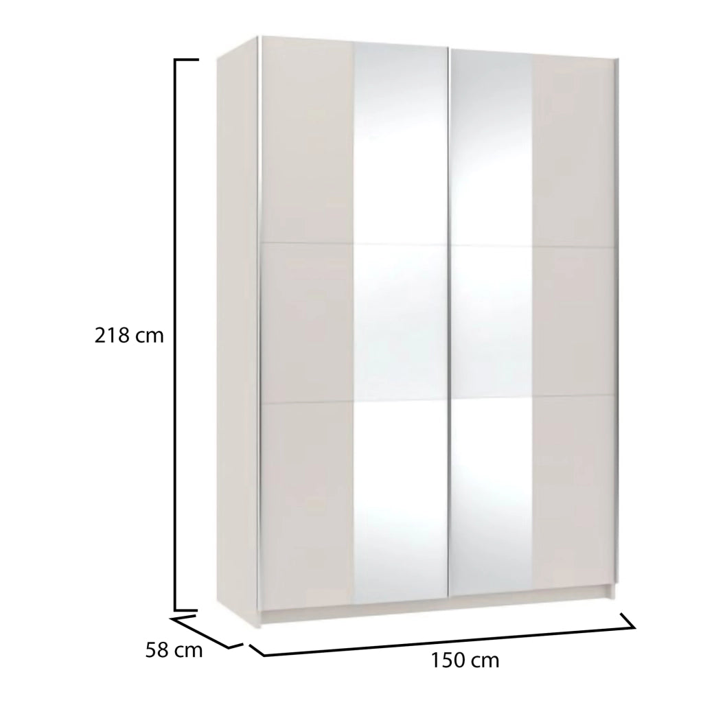 Armadio Camera da Letto Lesesa, Guardaroba 2 Ante Appendiabiti, 150x218h cm Beige Cashmere