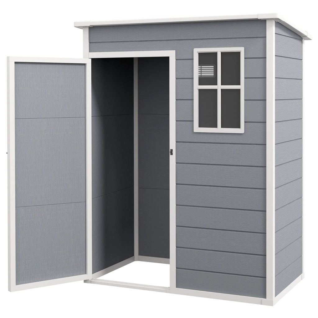 Casetta da Giardino Porta Attrezzi 151x92x193/184 cm con Porta Bloccabile Finestra e Presa d'Aria Grigio