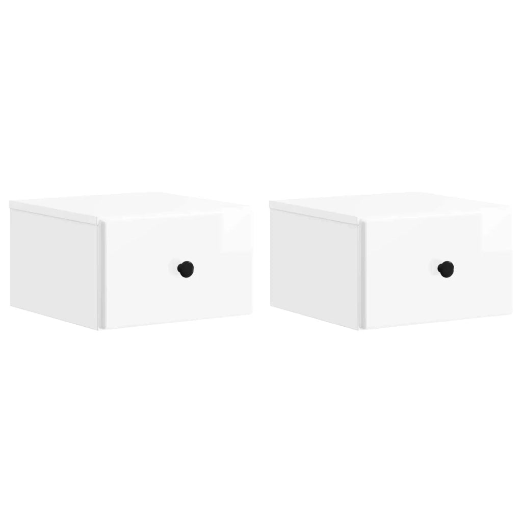 Set di 2 Comodini | Armadio da Notte | Mobiletto da notte a muro Bianco Lucido 34,5 x 33 x 20 cm