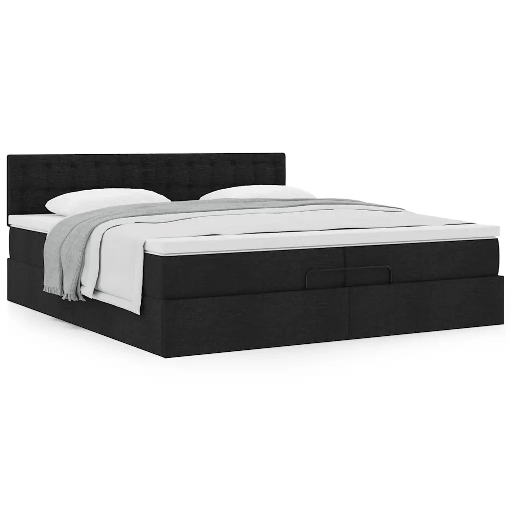 Struttura Letto Pouf con Materasso Nero 200x200 cm in Tessuto 3311652