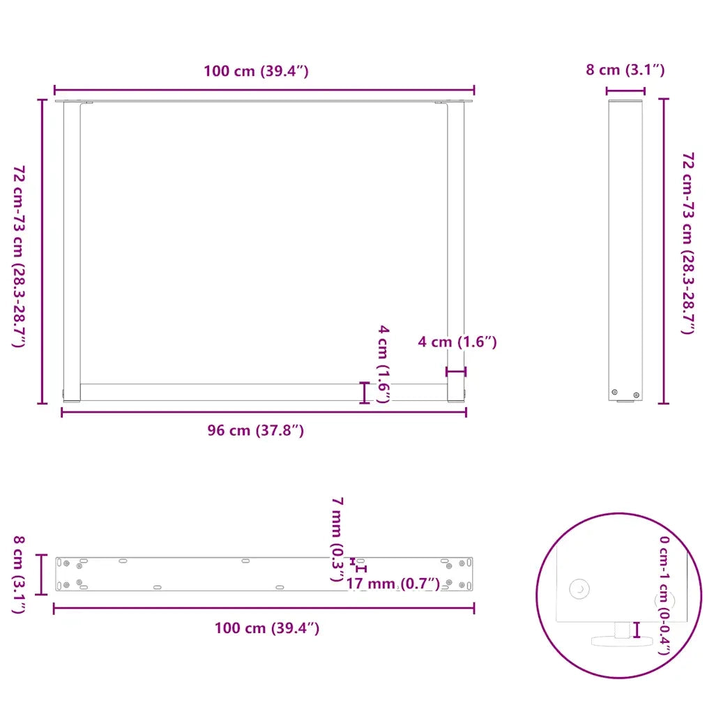 Gambe per tavolo da pranzo a forma di U 3 pz Antracite 100x(72-73) cm Acciaio 4013214