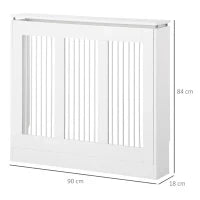 Copritermosifone a Doghe Moderno ed Elegante per la Casa, in MDF e Acciaio, 90x18x84cm, Bianco