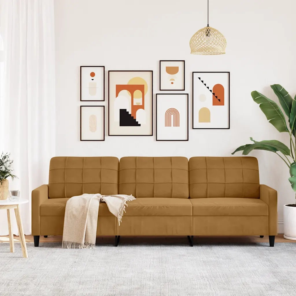 Divano | Divano da soggiorno | Sofa a 3 Posti Marrone 210 cm in Velluto