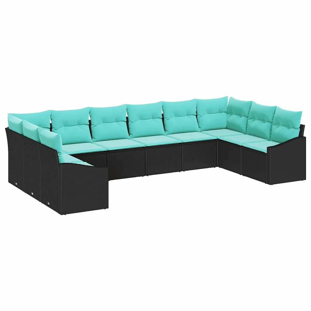 Set di divani con cuscino 10 pcs Nero polyrattan