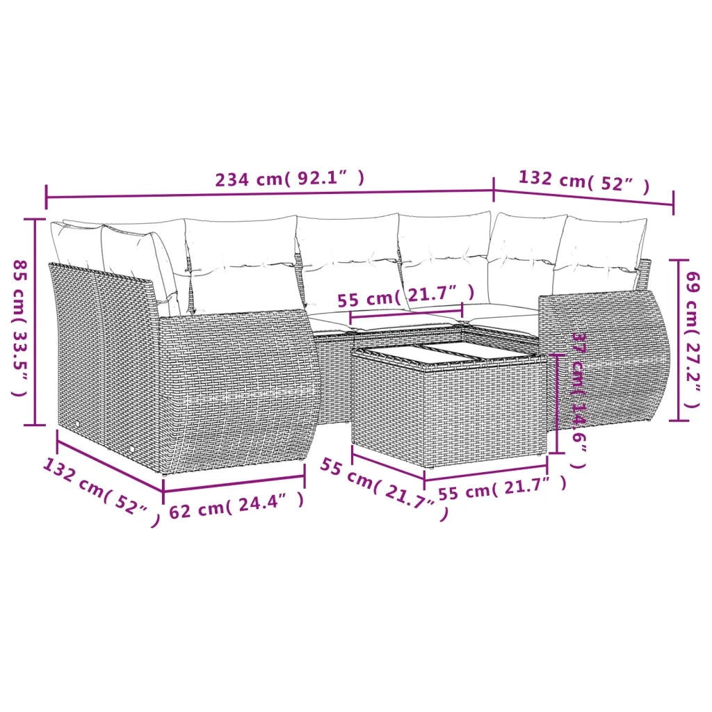 Set Divani da Giardino 7 pz con Cuscini Grigio in Polyrattan