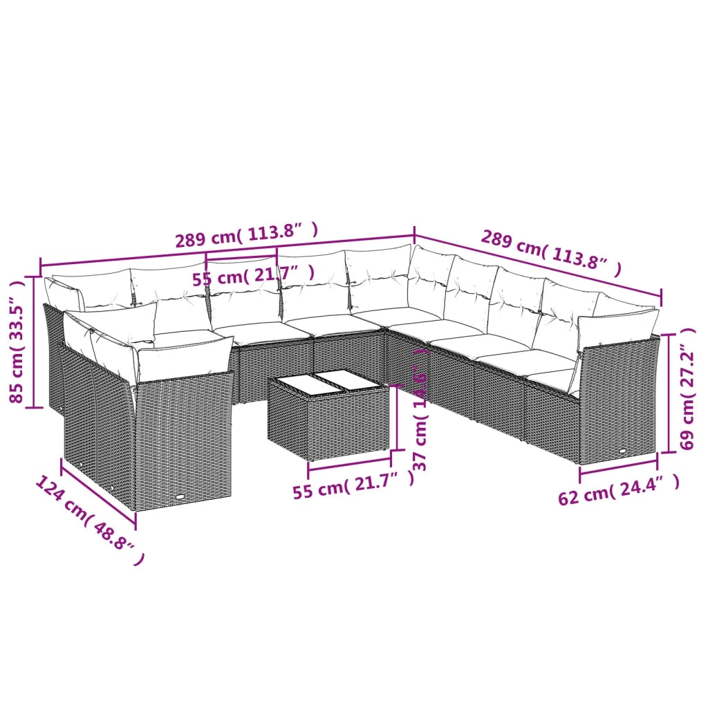 Set Divani da Giardino 12 pz con Cuscini Beige in Polyrattan