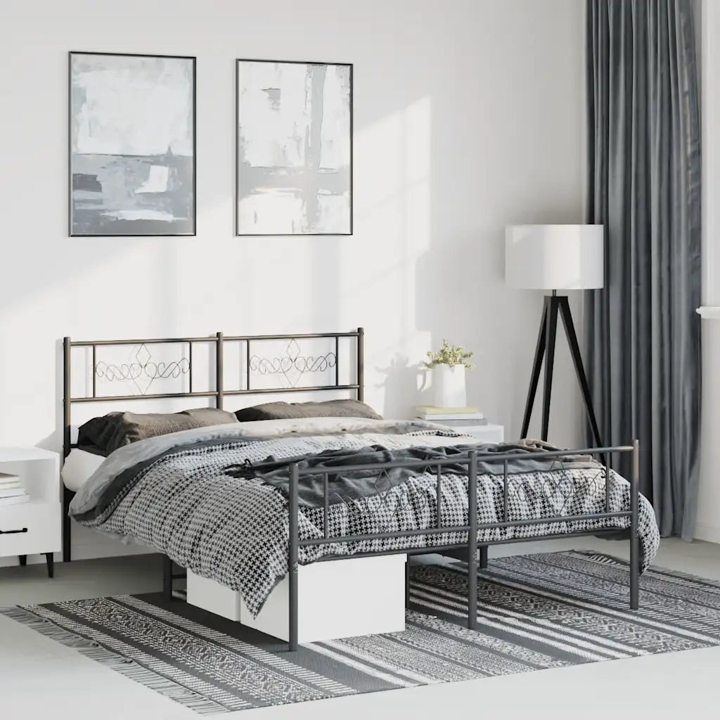 Giroletto con Testiera e Pediera-Struttura Letto Metallo Nero 135x190 cm 116932
