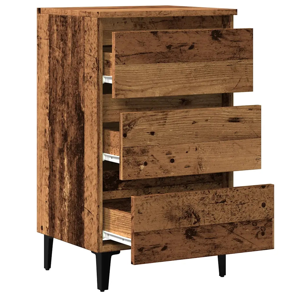 Comodino con Gambe in Metallo-Tavolino da notte Legno Antico 40x35x69 cm