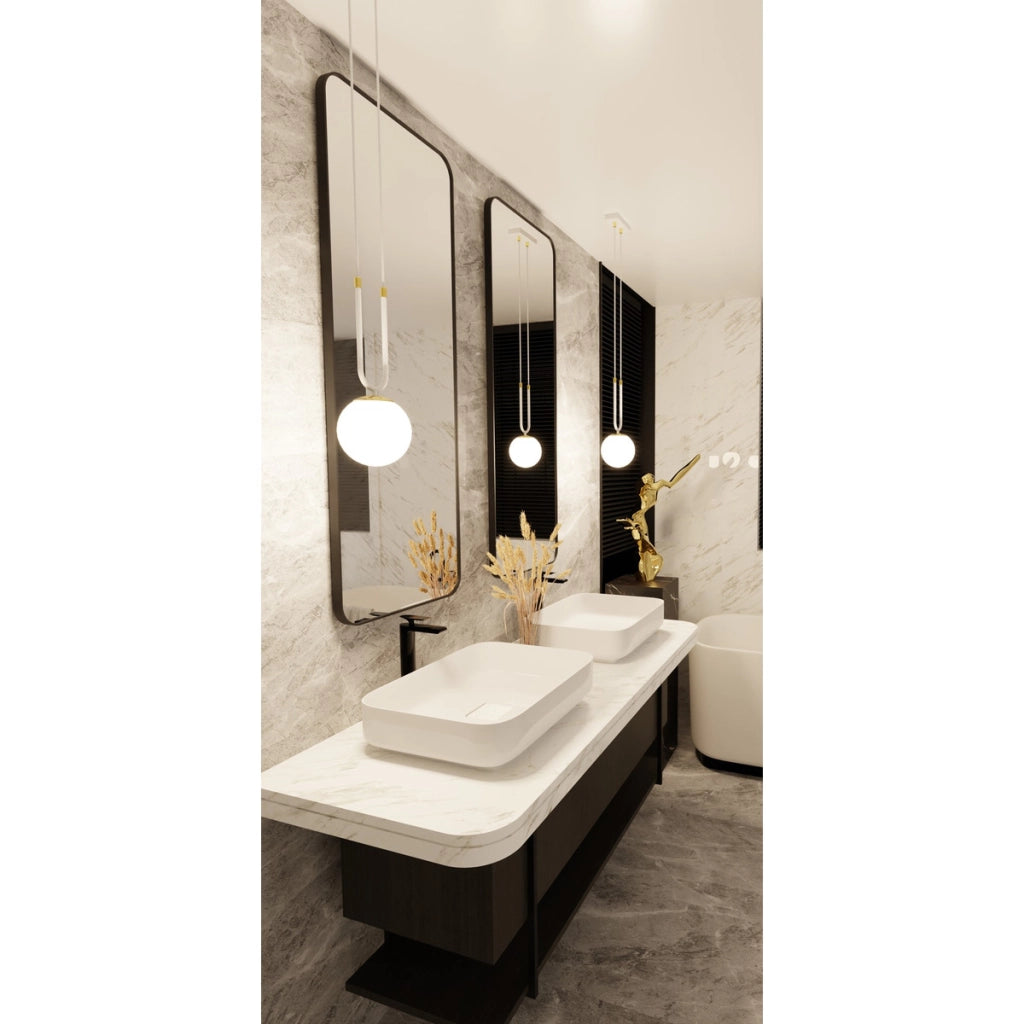Lampada a sospensione GLAM in acciaio bianco opale e oro