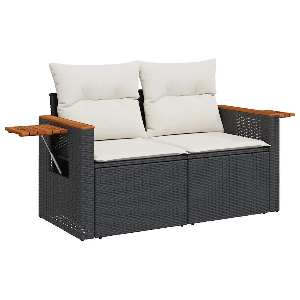 Set Divani da Giardino 4 pz | Set Salotto da Giardino con Cuscini Nero in Polyrattan