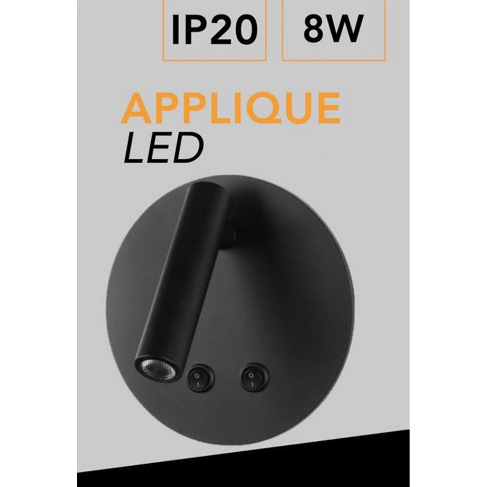 Trade Shop - Applique Led Orientabile Da Parete Doppia Fonte Luminosa 8 Watt Luce Calda 3000k Mr-01 - Nero
