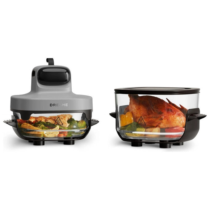 Dreame Tasti, friggitrice ad aria calda, 4,5 L, 1500 W, doppio cestello in vetro borosilicato, controllo touch, nero, bianco