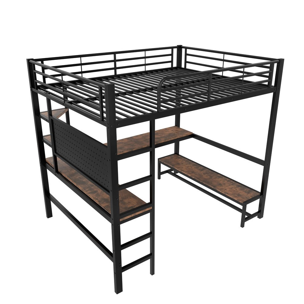 Letto a Soppalco con Scrivania e LED ¨C MINIMAL ¨C Nero, 140x200, con USB