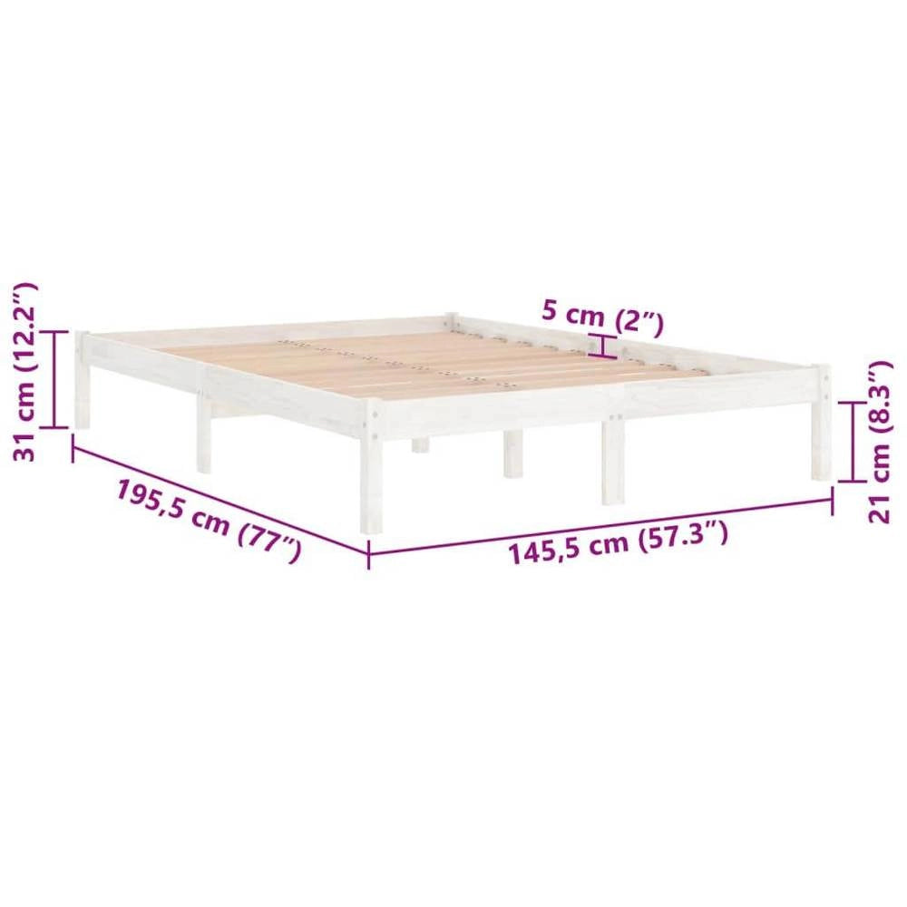 Solid Wood Bed, White Pine Wood, 140x190 Cm