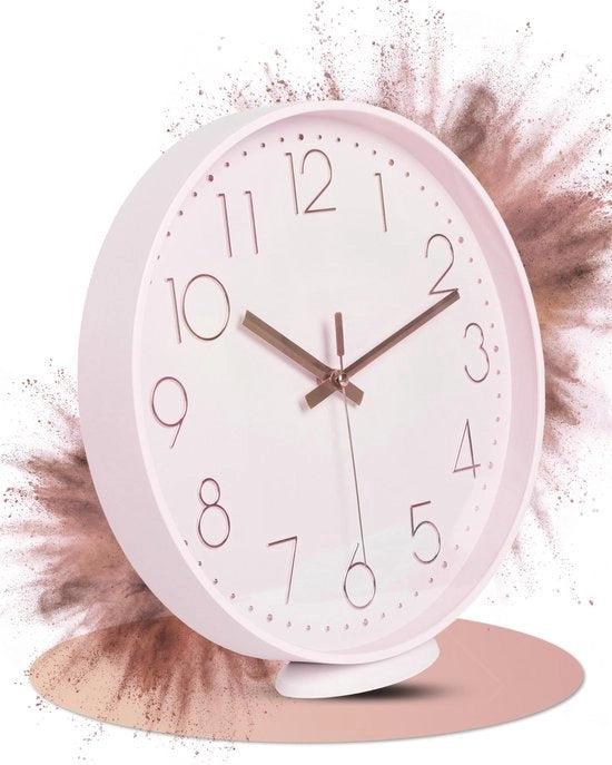 Orologio da Parete Rosa - Da Appendere o Da Posizionare - 30 cm - Silenzioso - Stile Classico E Moderno - Senza Suoni Ticking - Per Salotto, Ufficio, Etc.
