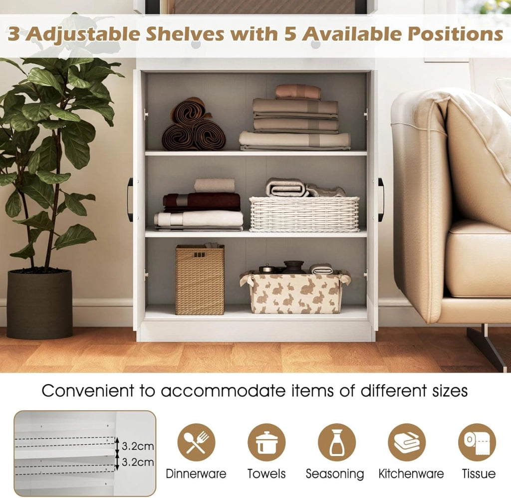 Armadio da cucina alto, 183 cm, buffet, da cucina, a buffet, con cassetto e ante, armadietto alto con ripiani regolabili, armadietto multiuso