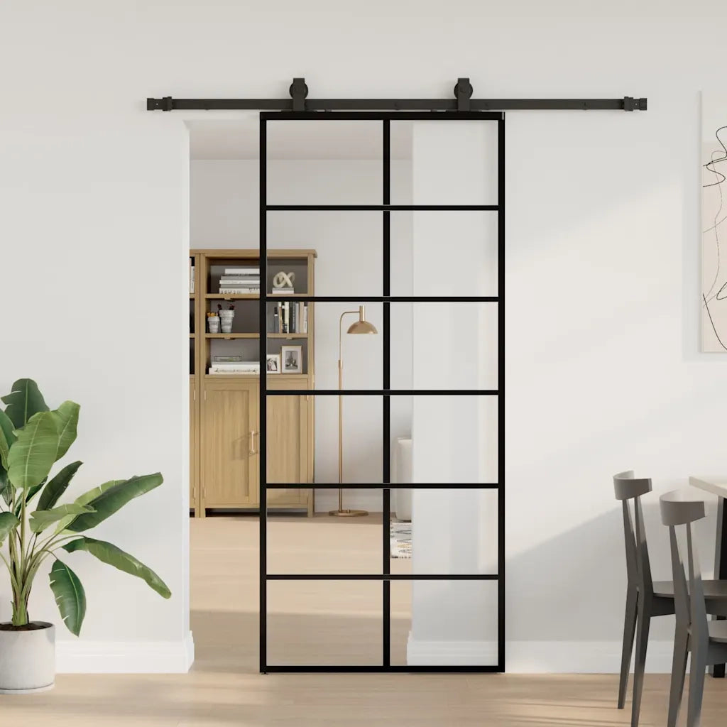 Porta Scorrevole con Ferramenta Nera 90x205 cm in Vetro ESG 3375791