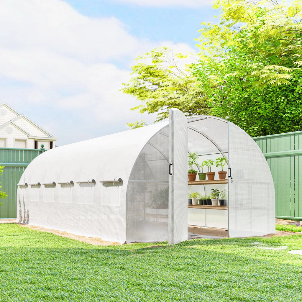 Tunnel Serra 6x3x2 m ¨C Zephmum ¨C Bianco Acciaio Galvanizzato 12 Finestre