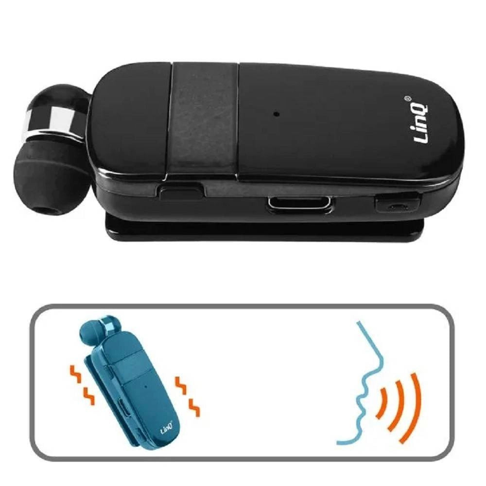 Trade Shop - Mono Auricolare Stereo Bluetooth Con Clip-on Retrattile R8344 Autonomia 10 Ore -