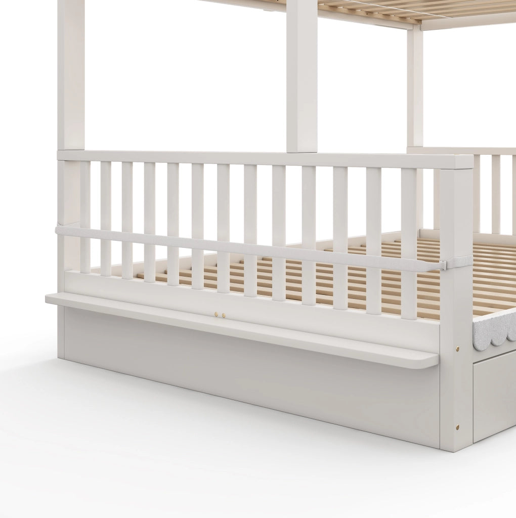 Letto a castello 90x200/140x200 cm con cassetti e portariviste bianco HAVRYA