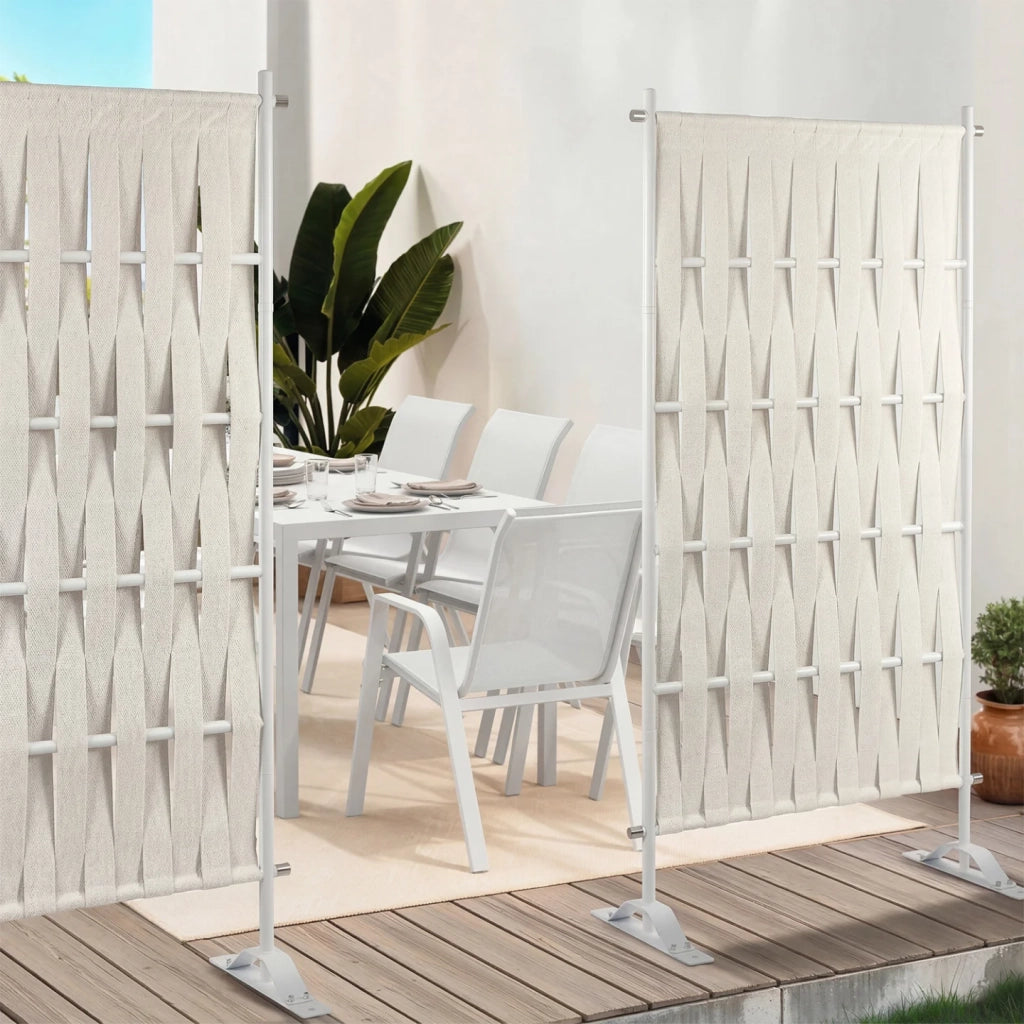 IDMarket - Paravento decorativo 80 x 150 cm in fettuccia beige e metallo bianco