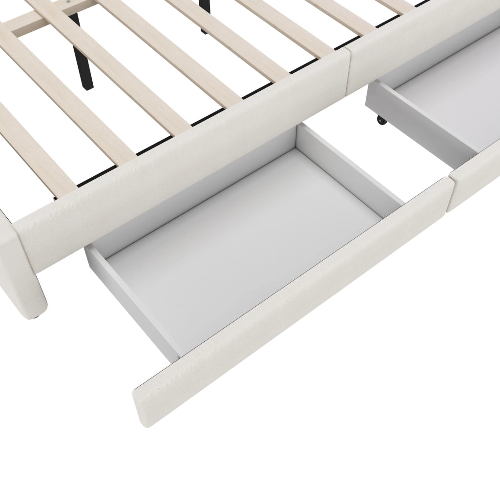 Divano letto 140x200 cm con LED, USB e 2 cassetti, beige