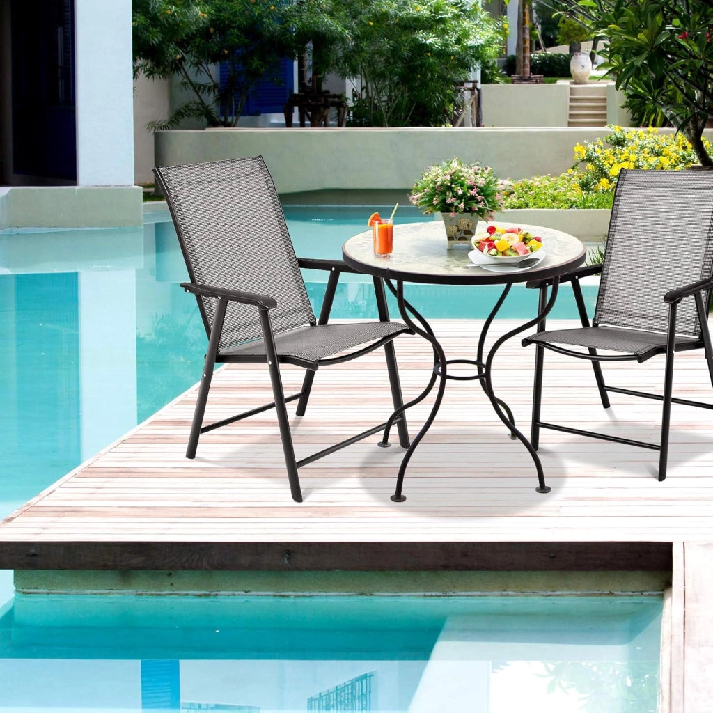 Set di 2 Sedie Giardino Pieghevoli, Poltrona da Esterno con Struttura in Metallo, con Braccioli, Ideale per Campeggio Spiaggia, Portata 100 kg, 68 x 59 x 93cm (Grigio)