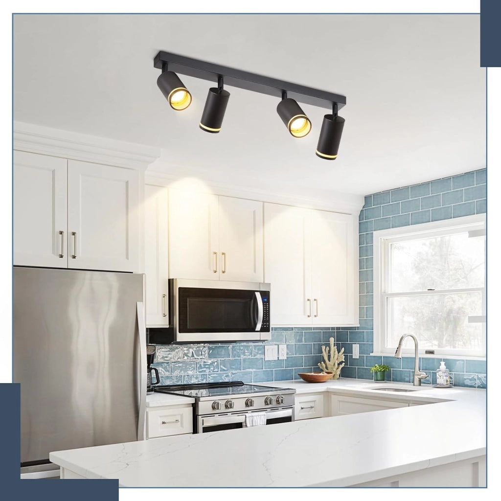 ZMH Faretto da soffitto Nero 4 Luci GU10 Orientabile da Interno in Metallo per Corridoio Soggiorno Senza Lampadine