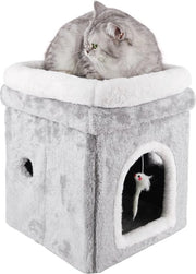 Casa per gatti Indoor Casa per gatti ripiegabile - Casa per animali Grotta per gatti e cuccioli Letto morbido per animali (Grande, Grigio 2)