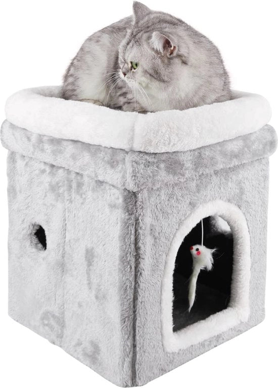 Casa per gatti Indoor Casa per gatti ripiegabile - Casa per animali Grotta per gatti e cuccioli Letto morbido per animali (Grande, Grigio 2)