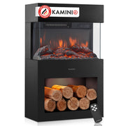 KAMINIO Camino elettrico HENRI - Stufa elettrica con riscaldamento, effetto fiamma 3D, luce ambiente a LED, scomparto de legno, telecomando - Nero