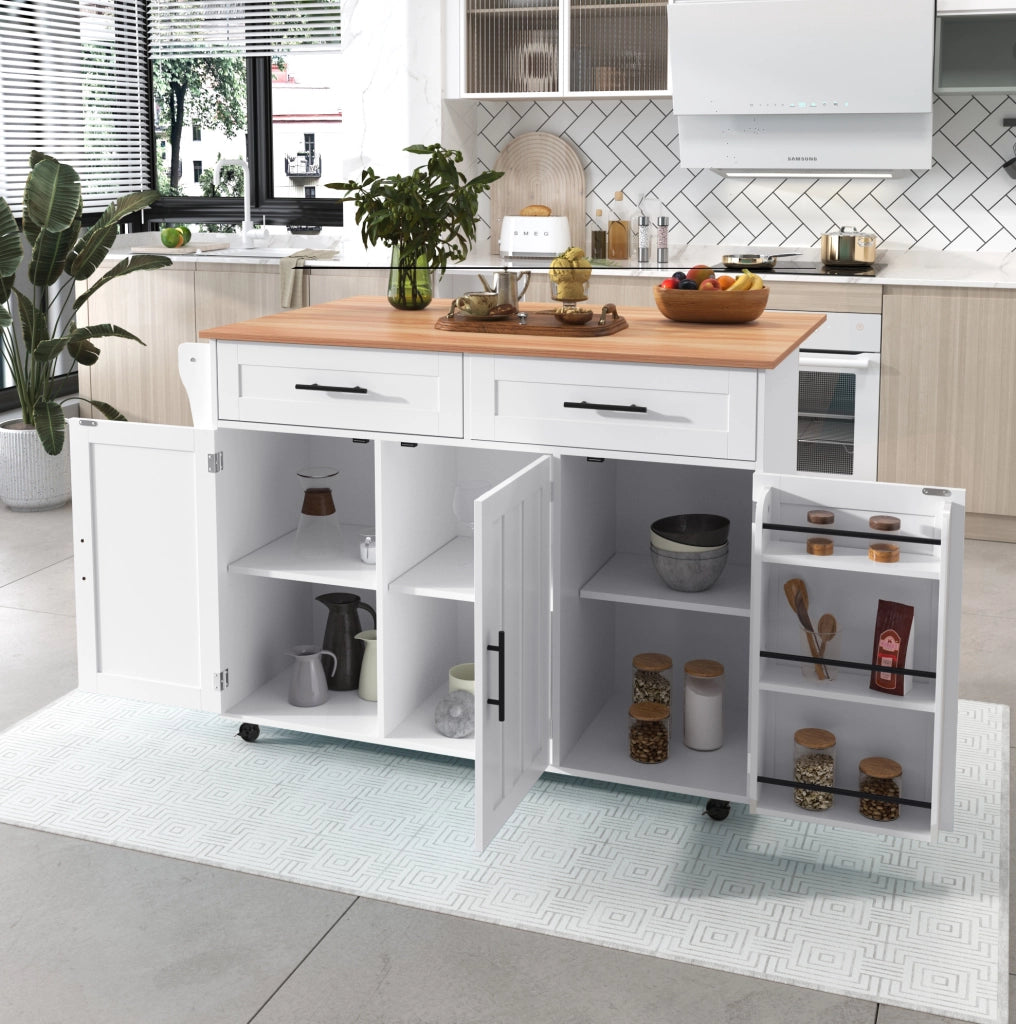 Carrello da cucina con piano ribaltabile 129x71x91;5 cm bianco in MDF