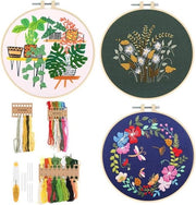 Kit di partenza per il ricamo - Set di 3 - Pannelli e istruzioni - Gamma completa - Aghi per ricamo - Set di fili colorati - Attrezzatura - Per principianti