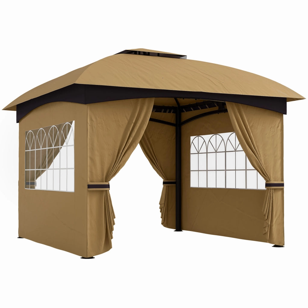 Gazebo da giardino con tetto ventilato e finestre ad arco ¨C Zephmum ¨C 3.4x3.4 m Beige