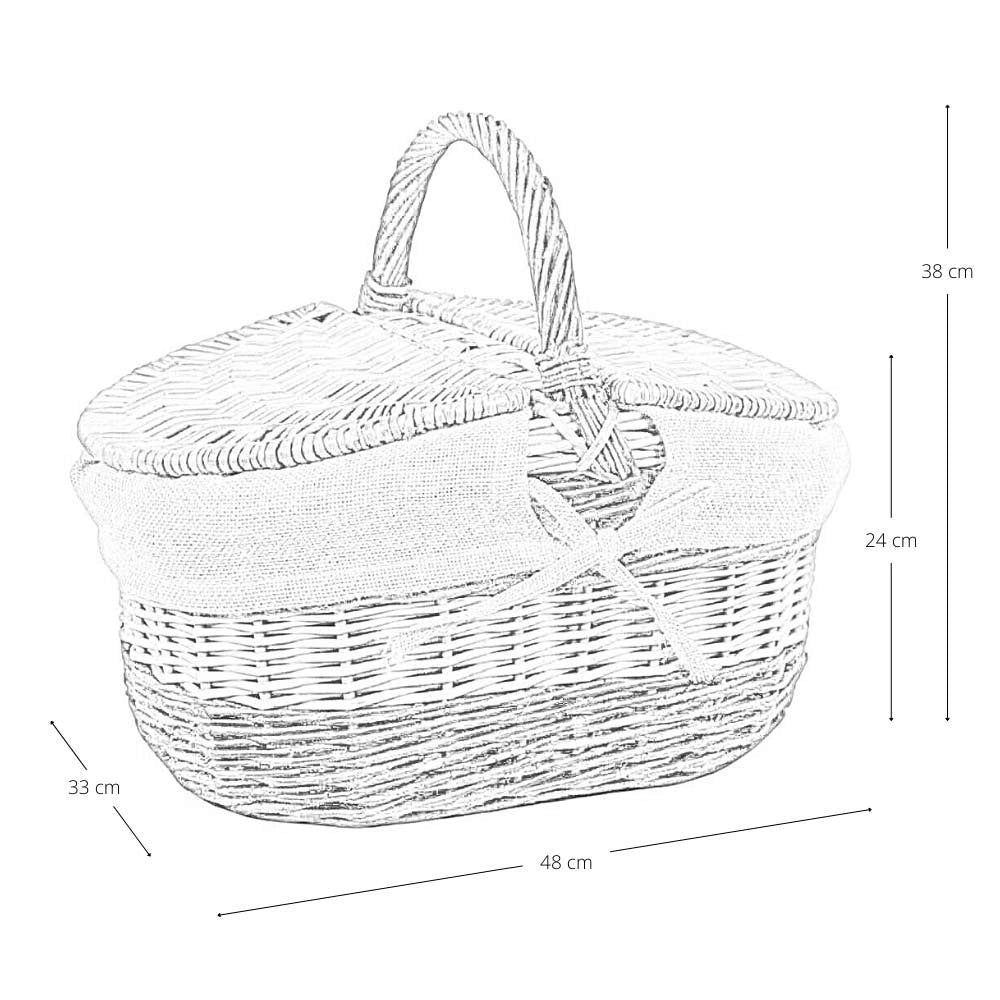 Cesto Ovale Carmen picnic in Vimini e Juta con doppio coperchio cm 44 x 35x h 38