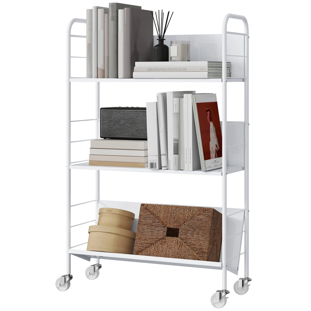 Libreria con 3 Ripiani e Ruote ¨C zephmum ¨C Bianco 69x26x108 cm